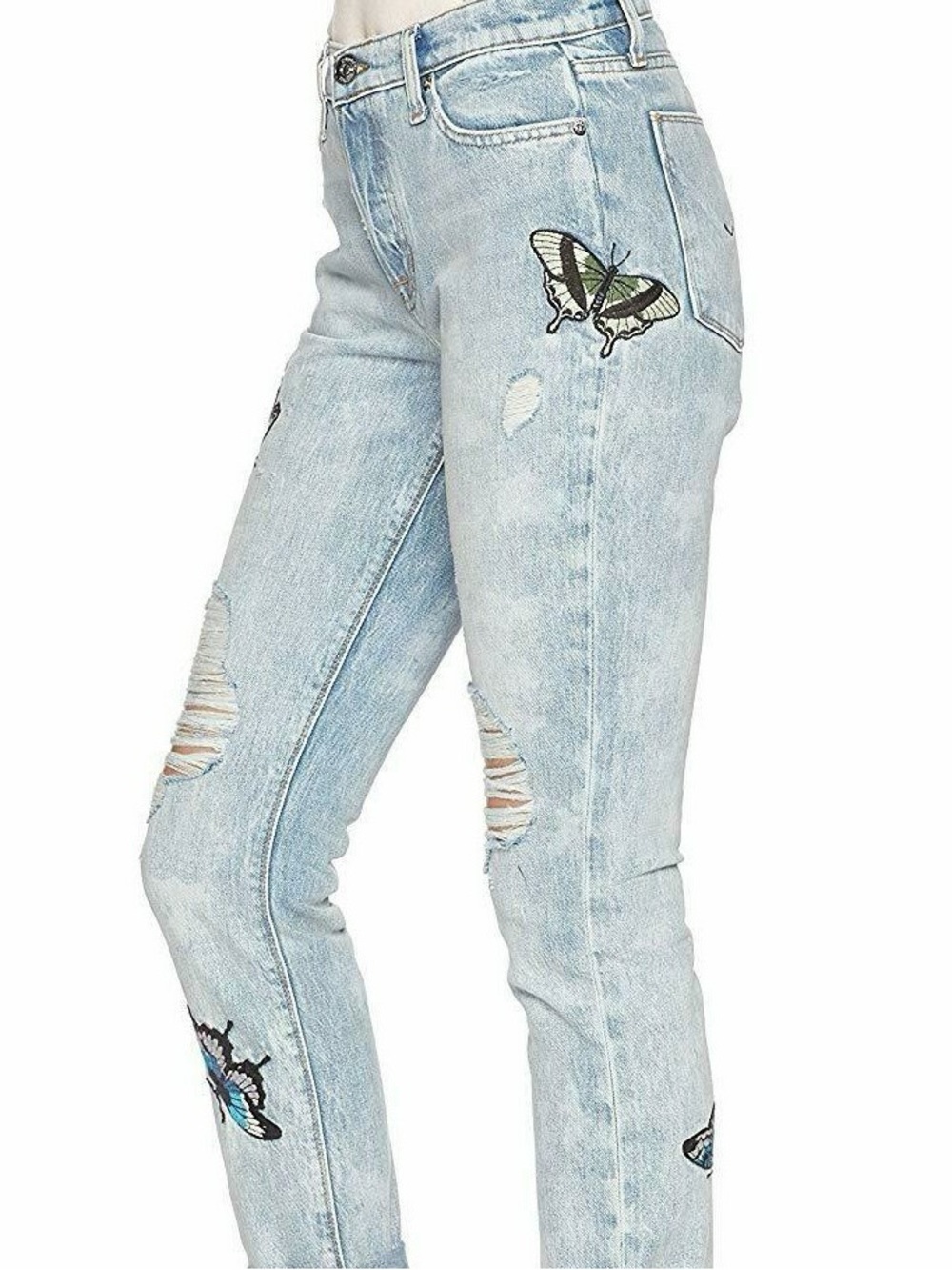 Hudson Riley Embroidery Relaxed Crop Distressed Jeans with Butterfly details - Picture 3 of 10